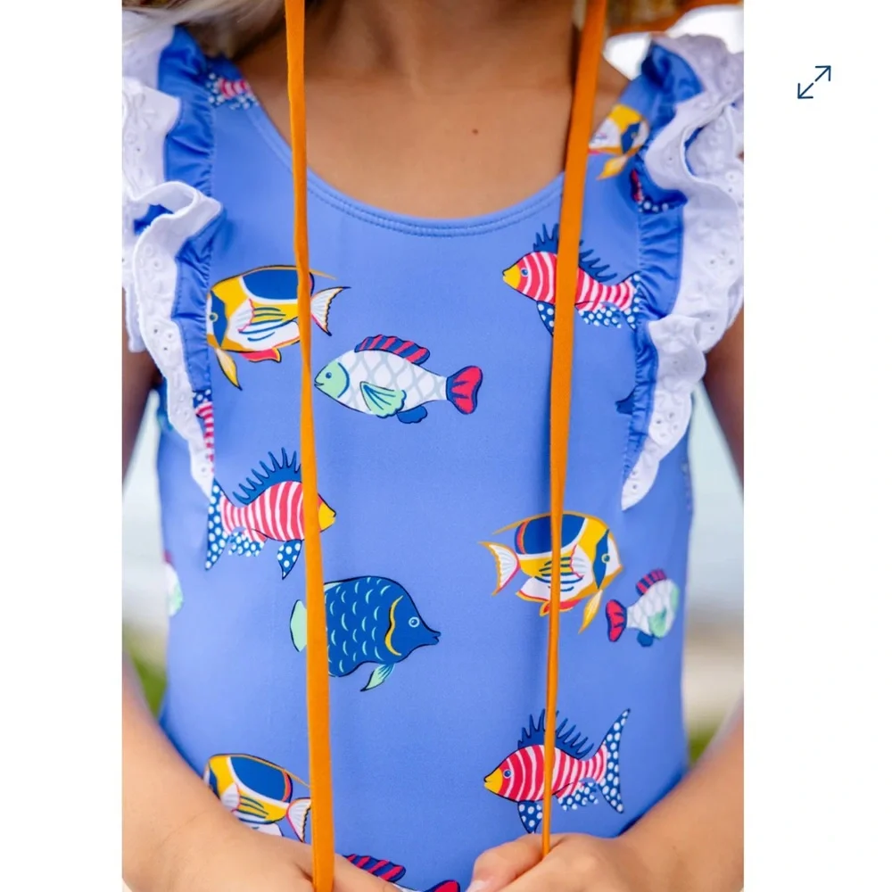 Beaufort Bonnet Ruehling Ruffle Bathing Suit Here Fishy Fishy Girl’s 3T or 8
